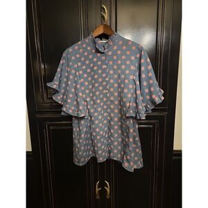 Easel medium polka dot top,Ruffle Sleeve,  Beach,  Concert, Festival, Summer